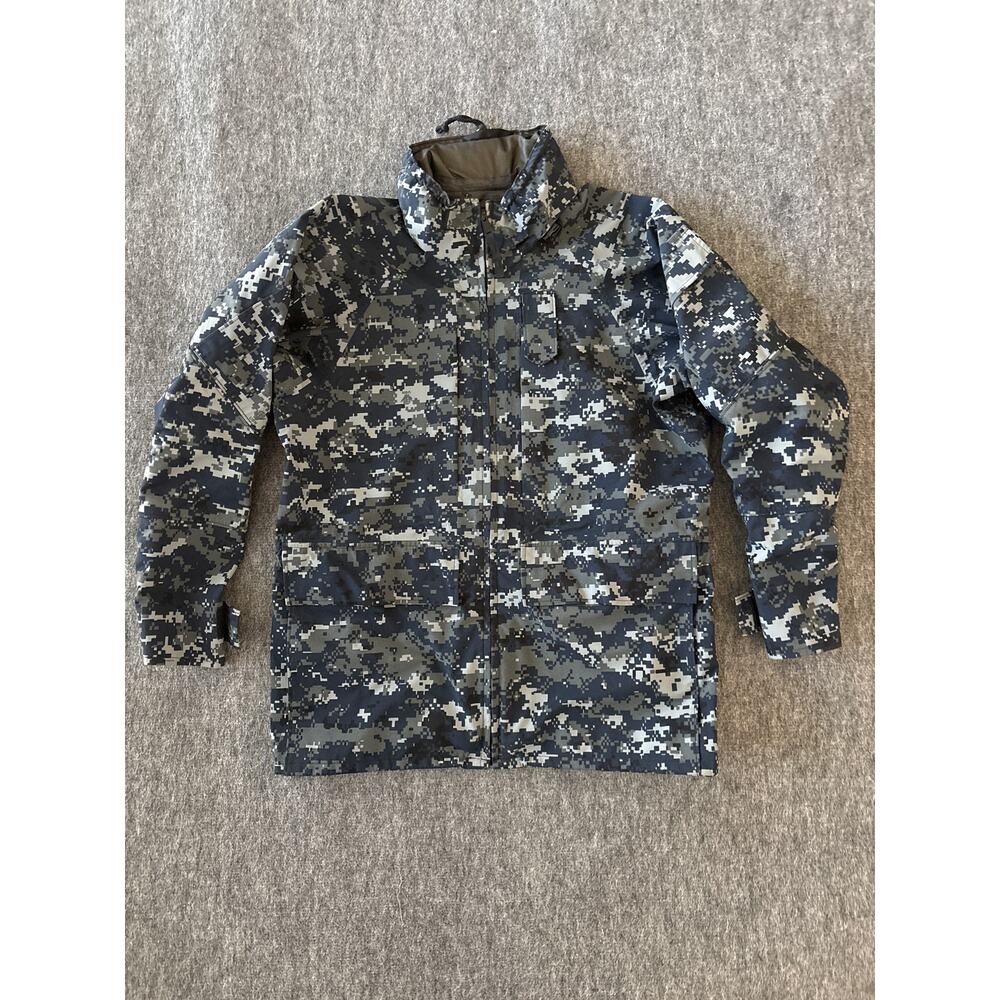 US Navy Blue Gray Digital Camo Work Shell Zip-Up Jacket- Men's‎ Size Medium- EUC